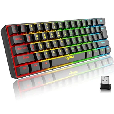 Afbeelding van Draadloos gamingtoetsenbord, 61 toetsen, Bluetooth 5.0 + 2,4 G, dubbele modus, draadloos, regenboog, achtergrondverlichting, ergonomisch, ultracompact, stil, 60% toetsenbord met oplaadbare batterij