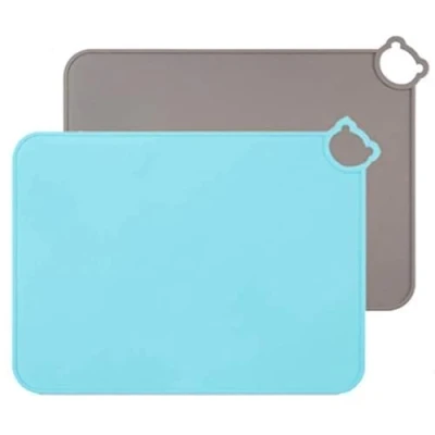 Afbeelding van Siliconen Placemats voor Kids Baby, Vaatwasmachinebestendige Tafelmatten, Peuters Draagbare Voedsel Mat Reizen Set van 2 (Gary Blue)
