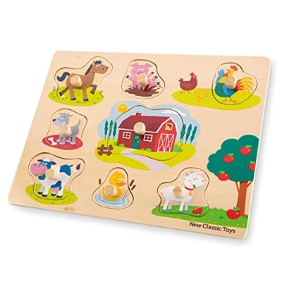 Afbeelding van New Classic Toys Houten Legpuzzel Boerderij 8 puzzelstukjes