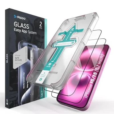 Afbeelding van Deppa [2 stuks] gehard glas iPhone 15/iPhone 16 (6,1 inch) [volledige afdekking] met eenvoudige installatieset, displaybeschermfolie [video installatiehandleiding]