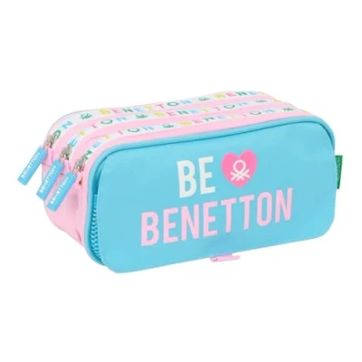 Afbeelding van Pennenetui met 3 vakken Benetton Unique Roze Turkoois 21,5 x 10 8 cm