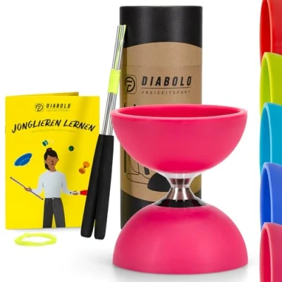 Afbeelding van diabolo Freizeitsport Pro jongleerset met kogelgelagerde (roze), aluminium staafjes, reservekoord, handleiding (mogelijk niet beschikbaar in het Nederlands) geschenkverpakking