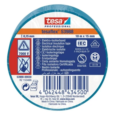 Afbeelding van Tesa isolatietape pvc blauw 15mm (10mtr)