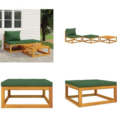 Afbeelding van Loungeset (modulair) Met Kussens Massief Acaciahout 1 / Groen midden + voetensteun Tafel