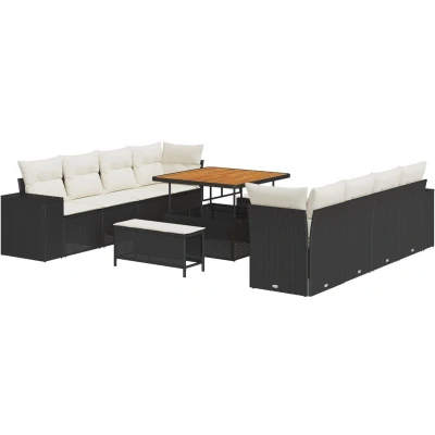 Afbeelding van vidaXL 11 delige tuinbankset met kussens Zwart Poly Rattan Acacia