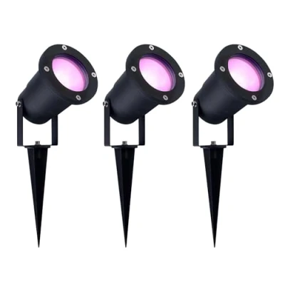 Afbeelding van Ledvion 3X SMART Wifi LED Prikspots, Aluminium, IP65, 5W, RGBWW, 1 Meter Kabel, Spotlight, Buiten Tuinspot