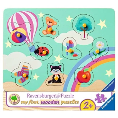 Afbeelding van Ravensburger kinderpuzzel 03144 Mijn eerste dingen My First Wooden puzzel met 9 delen voor kinderen vanaf 2 jaar houten