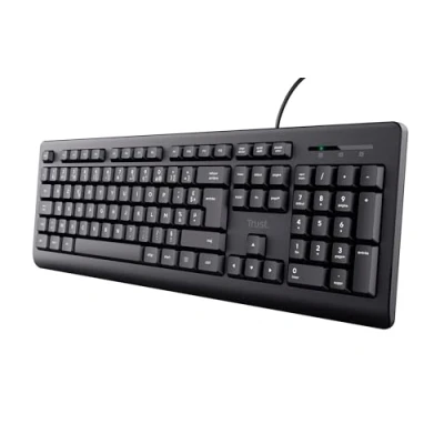 Image de Trust Primo Clavier Filaire Silencieux Belge AZERTY, Résistant aux Éclaboussures, Câble USB de 1.8 m, PC, Portable, Ordinateur, Windows, Mac OS Noir