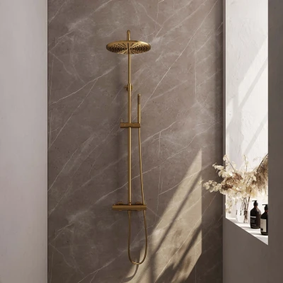 Afbeelding van Brauer Gold Edition Regendoucheset opbouw hoofddouche 30cm glijstang handdouche staaf 1 stand gladde knoppen PVD geborsteld goud