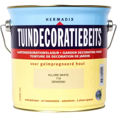Afbeelding van Hermadix Tuindecoratiebeits Dekkend 719 Allure White 2,5 liter Tuinbeits
