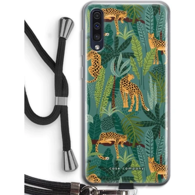 Afbeelding van Case Company® hoesje met Koord geschikt voor Samsung Galaxy A50 Luipaard 2 Telefoonhoesje Zwart Bescherming aan alle Kanten en Over de Schermrand