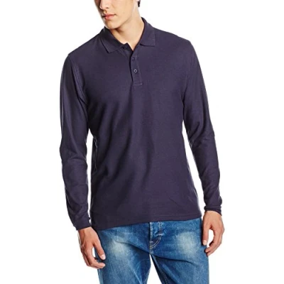 Afbeelding van Fruit of the Loom Poloshirt met lange mouwen voor heren, Donker Navy Blauw