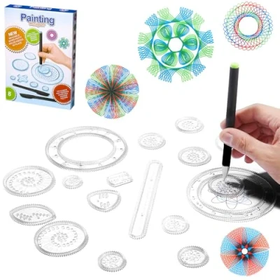 Afbeelding van LEAZZLE Spiral Designer 28 multifunctionele spirografen voor kinderen vanaf 8 jaar, tekensjablonen, spiraalschildersjablonen, mandala jaar