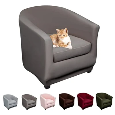 Afbeelding van clubstoelhoezen, stretch stoelhoezen, fauteuilhoes, kuipstoelhoes, bankhoes, elastisch, antislip hoes voor loungestoelen, grijs
