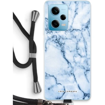 Afbeelding van Case Company® hoesje met Koord geschikt voor Xiaomi Redmi Note 12 Pro 5G Blauw marmer Telefoonhoesje Zwart Bescherming aan alle Kanten en Over de Schermrand
