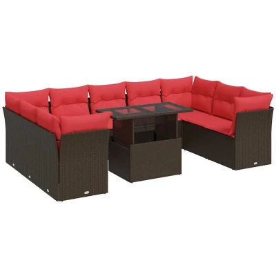 Afbeelding van vidaXL 10 delige Loungeset met kussens poly rattan acacia bruin