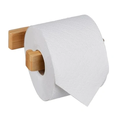 Afbeelding van Relaxdays toiletrolhouder bamboe zelfklevend wc rol houder muur zonder boren