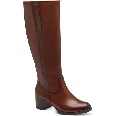 Afbeelding van Tamaris comfortabele lange laars hak 8 85504 43 hoge kniehoge laarzen voor dames, Cognac.
