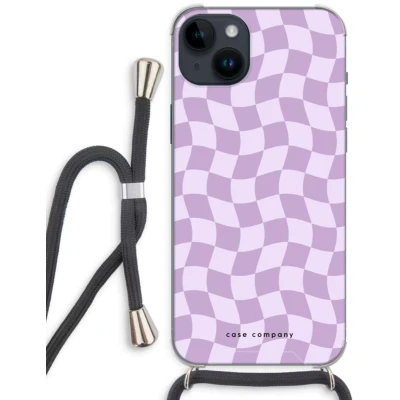 Afbeelding van Case Company® hoesje met Koord geschikt voor iPhone 14 Plus Grid Paars Telefoonhoesje Zwart Extra Bescherming aan alle Kanten en Over de Schermrand