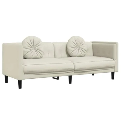 Image de vidaXL Canapé avec coussins 3 places crème velours372649