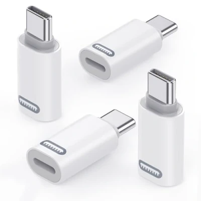 Afbeelding van MoKo Lightning naar USB C adapter, 4 stuks, stekker aansluiting, compatibel met iPhone 15/15 Pro/15 Pro Max/15 Plus, iPad Pro/Air, niet voor audio/OTG, wit