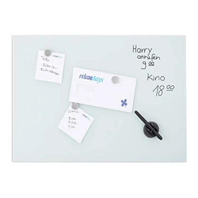 Afbeelding van Relaxdays glassboard glas magneetbord whiteboard memobord prikbord wit 80 x 50 cm