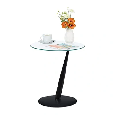 Afbeelding van Relaxdays bijzettafel modern salontafel glas metaal rond zwart/transparant