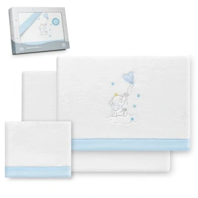 Afbeelding van Interbaby Underzy Beddengoedset van 100% polyester, met hoeslaken, laken en kussensloop, olifantenmotief in hartvorm, wit/grijs, 60 x 120 cm