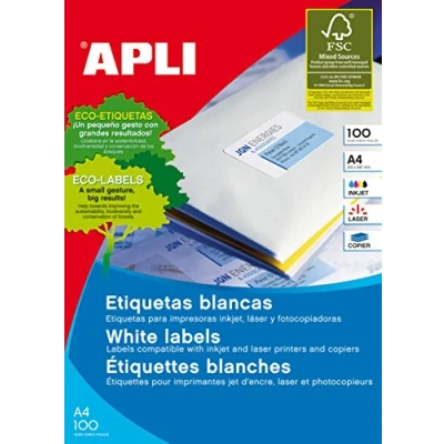 Afbeelding van Apli Witte Etiketten Ft 105 X 148 Mm (b H), 400 Stuks, 4 Per Blad (1280) Etiket