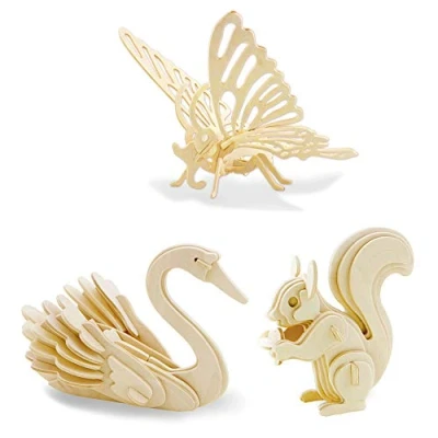 Afbeelding van Georgy Porgy Bouwsets van hout, 3D puzzel, decoupeerzaag, houten modellen voor kinderen, speelgoed vanaf 5 jaar, 3 stuks (tyrannosaurus Rex Spinosaurus Stegosaurus)