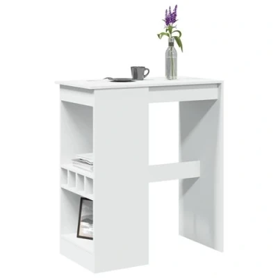 Image de vidaXL Table de bar avec étagères blanc bois d&#039;ingénierie854337