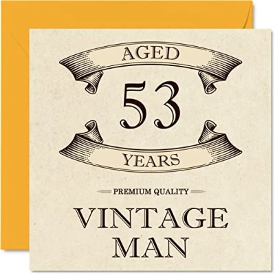 Afbeelding van Vintage verjaardagskaarten voor mannen, 53 jaar, grappige verjaardagskaart collega, vader, echtgenoot, vriend, oom, broer, 145 mm x mm, wenskaart 53e verjaardag