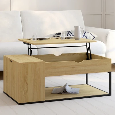 Afbeelding van Table basse plateau relevable DETROIT avec coffre design industriel