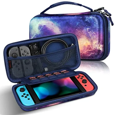Image de FINTIE Etui pour Nintendo Switch/Switch Modèle OLED Sacoche de Rangement Zippée Anti Choc Housse Transport en EVA, Voyage Console avec 10 Emplacements Cartes Jeu, Noir Marble