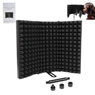 Afbeelding van Locisne Microfoon Isolatie Schild, Professionele Schild Folding Studio Geluid Absorberende Schuim Reflector Mic Voor Opnamehouder, Zwart