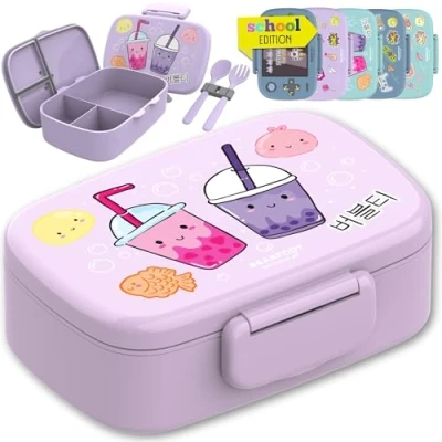 Afbeelding van BEARFOOT Lunchbox voor kinderen met vakken, BPA vrij, meisjes en jongens, 100% waterdicht, kleuterschool, school (BubbleTea paars)