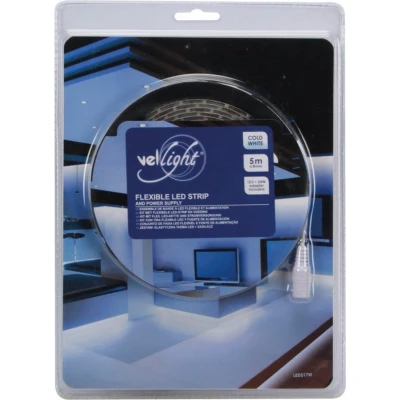 Afbeelding van LED strip met voeding Perel 5 meter (Flexibel, 300 LEDs, 12V, IP61, Koud wit)