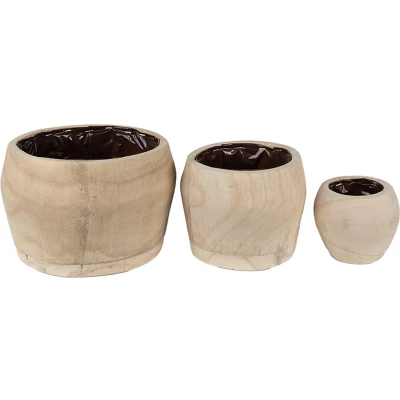 Afbeelding van Clayre &amp; Eef Bloempot Set van 3 Ø 24 18 12 cm Bruin Hout Rond