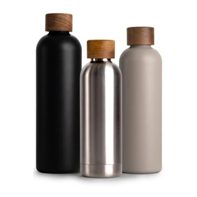 Image de T&amp;N bouteille isotherme 500ml en acier inoxydable gourde 500 ml avec bouchon bois d’acacia étanche compatible boissons gazeuses thermique 0,5l