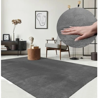 Afbeelding van Tapijt Relax met korte, pluizige pool, antisliponderkant, wasbaar tot 30 C, superzacht, bontlook, antracietgrijs, 200 x 280 cm