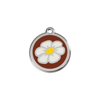 Afbeelding van Daisy Flower Brown roestvrijstalen hondenpenning small/klein dia. 2 cm RedDingo