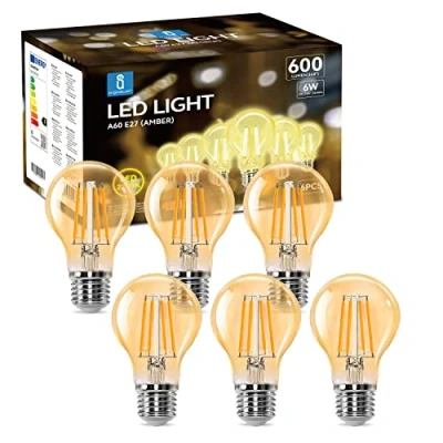 Afbeelding van Aigostar Edison LED lamp, retro, vintage, E27, 6 W, komt overeen met 48 W halogeenlamp, 600 lumen, warm wit 2200 K, decoratieve lamp A60, hoek 330º, CRI ≥ 80, stuks