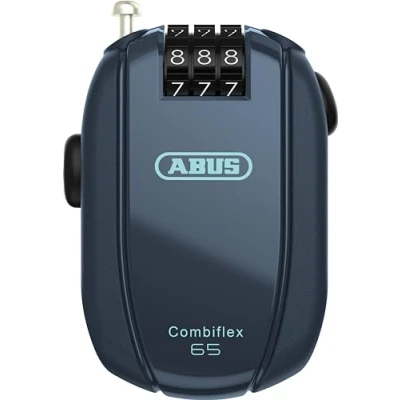 Afbeelding van ABUS Combiflex StopOver kabelslot voor het beveiligen van ski&#039;s, helm, kinderwagen en bagage, 65 cm lang, 1,2 mm dik, met cijfercode, blauw