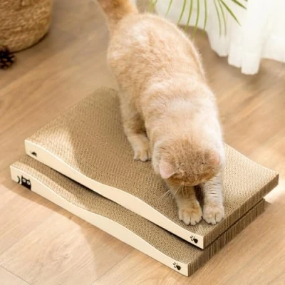 Afbeelding van Conlun Lot de 2 griffoirs réversibles Avec texture griffoir qualité supérieure Carton à gratter durable pour chats Double face et recyclable herbe chat