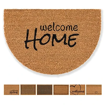 Afbeelding van Voetmat kokos Welcome Home Design halfrond schoonloop 40 x 60 cm deurmat binnen antibacteriële kokosmat natuurlijk materiaal