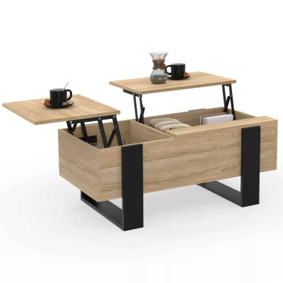 Afbeelding van PHOENIX salontafel met 2 bladen, afwerking zwart hout en beuken