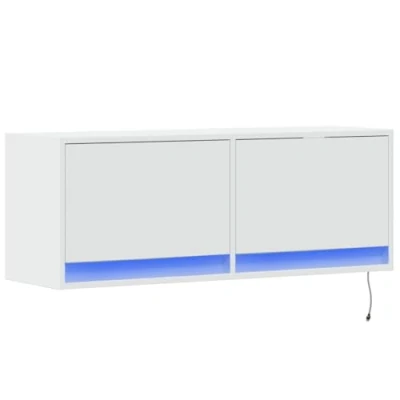Image de vidaXL Meuble TV mural avec lumières LED blanc 100x31x35 cm852362