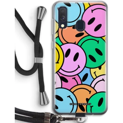 Afbeelding van Case Company® hoesje met Koord geschikt voor Samsung Galaxy A40 Smiley N1 Telefoonhoesje Zwart Bescherming aan alle Kanten en Over de Schermrand