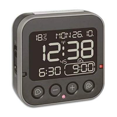 Image de TFA Dostmann 60.2552.01 radiopiloté(e) réveil noir Heures de 2