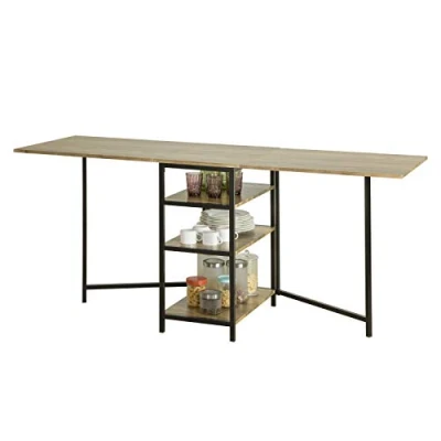 Afbeelding van SoBuy Klaptafel met 2 kleppen en 3 legplanken, opklapbare keukentafel, inklapbare eettafel, ruimtebesparend, 180 x 60 77 cm, FWT62 N